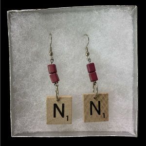 Womens Fashion Scrabble Letter "N" Initial Dangle Beaded